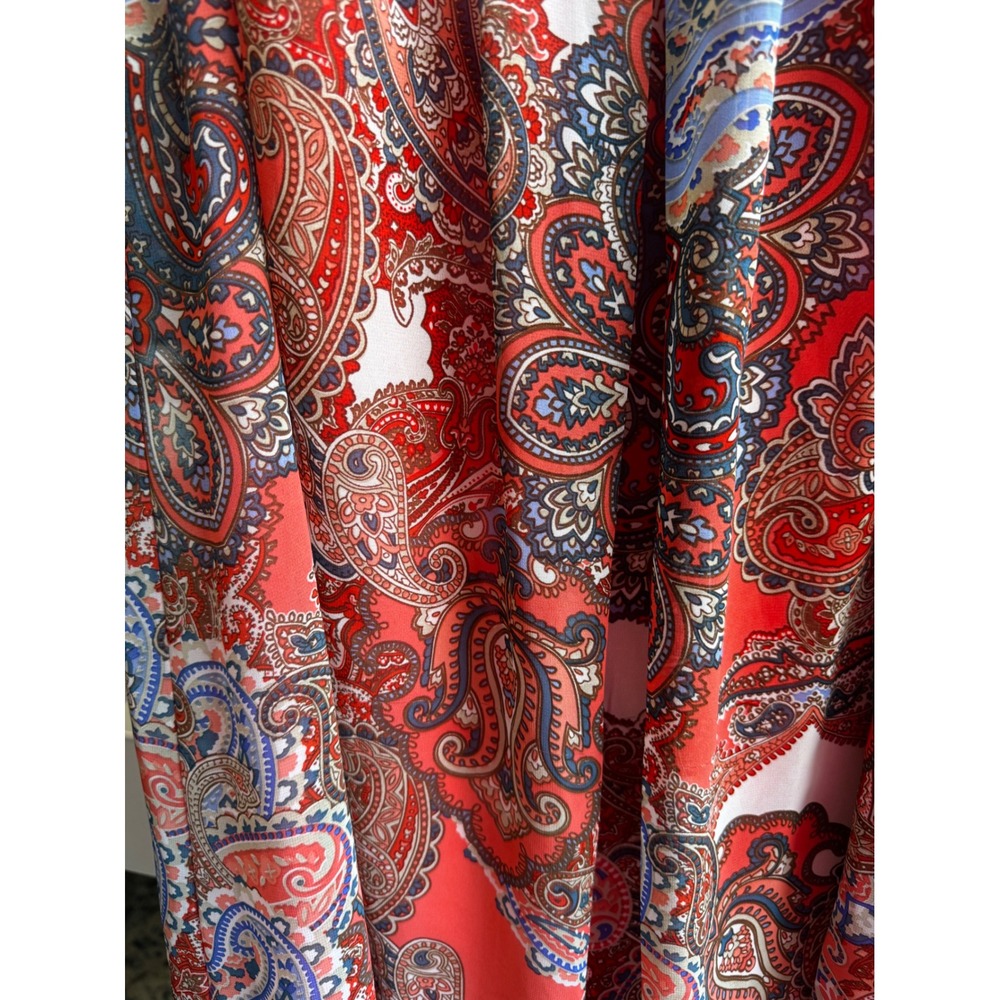 Coral Paisley Sleeveless Shift Dress Petite 14P Pleated Neck Career Office - Picture 4 of 7